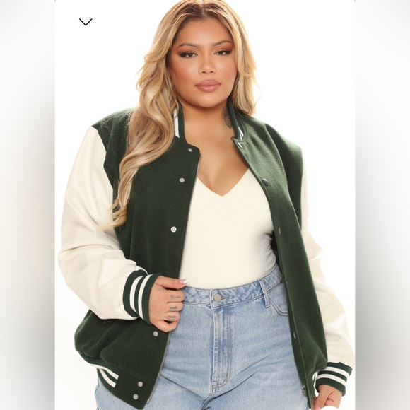 💚🤍 Fashion Nova Green Game Night Varsity Jacket 🤍💚 - Picture 2 of 4